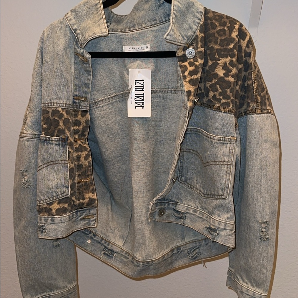 12th Tribe Blue and Brown Leopard Jean Jacket